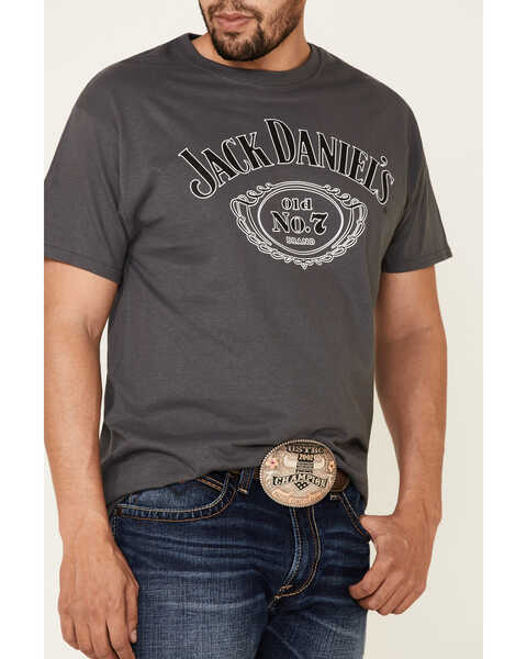 Jack Daniels Men's Charcoal Cartouche Logo Brand Graphic T-Shirt , Charcoal, hi-res