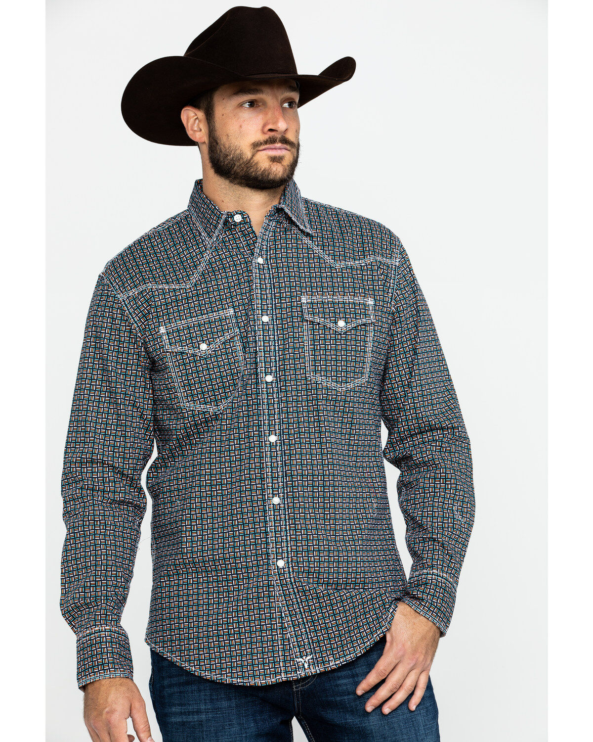 Image #1 - Wrangler 20X Men's Advanced Comfort Competition Geo Print Long Sleeve Western Shirt , , hi-res