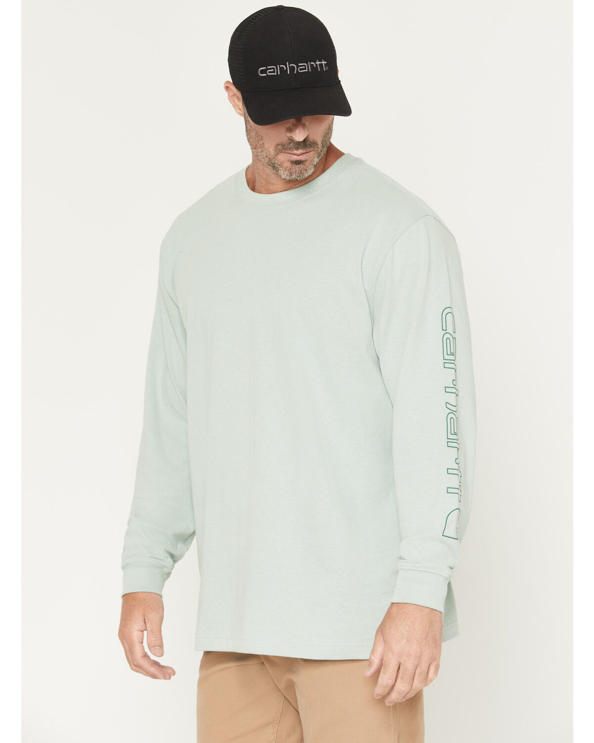 Image #2 - Carhartt Men's Loose Fit Heavyweight Long Sleeve Logo Graphic Work T-Shirt, Sage, hi-res