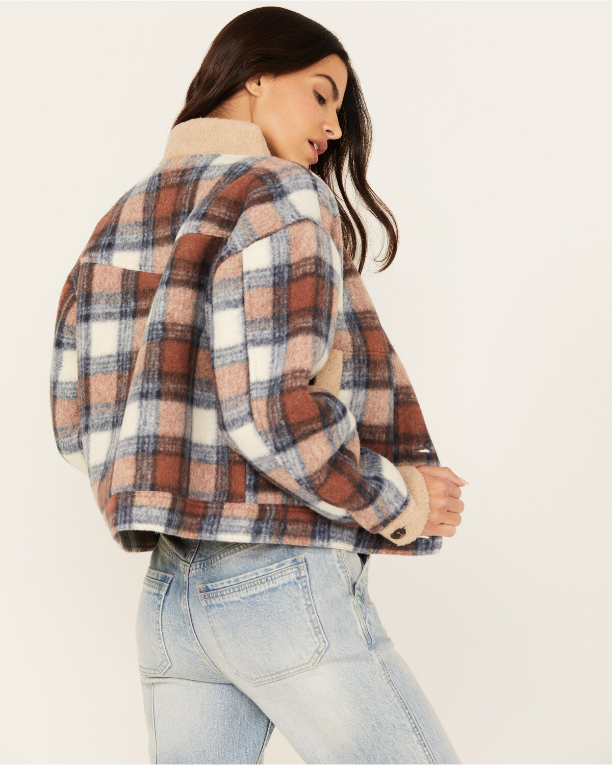 Image #4 - Cleo + Wolf Women's Cropped Plaid Print Jacket, Rust Copper, hi-res