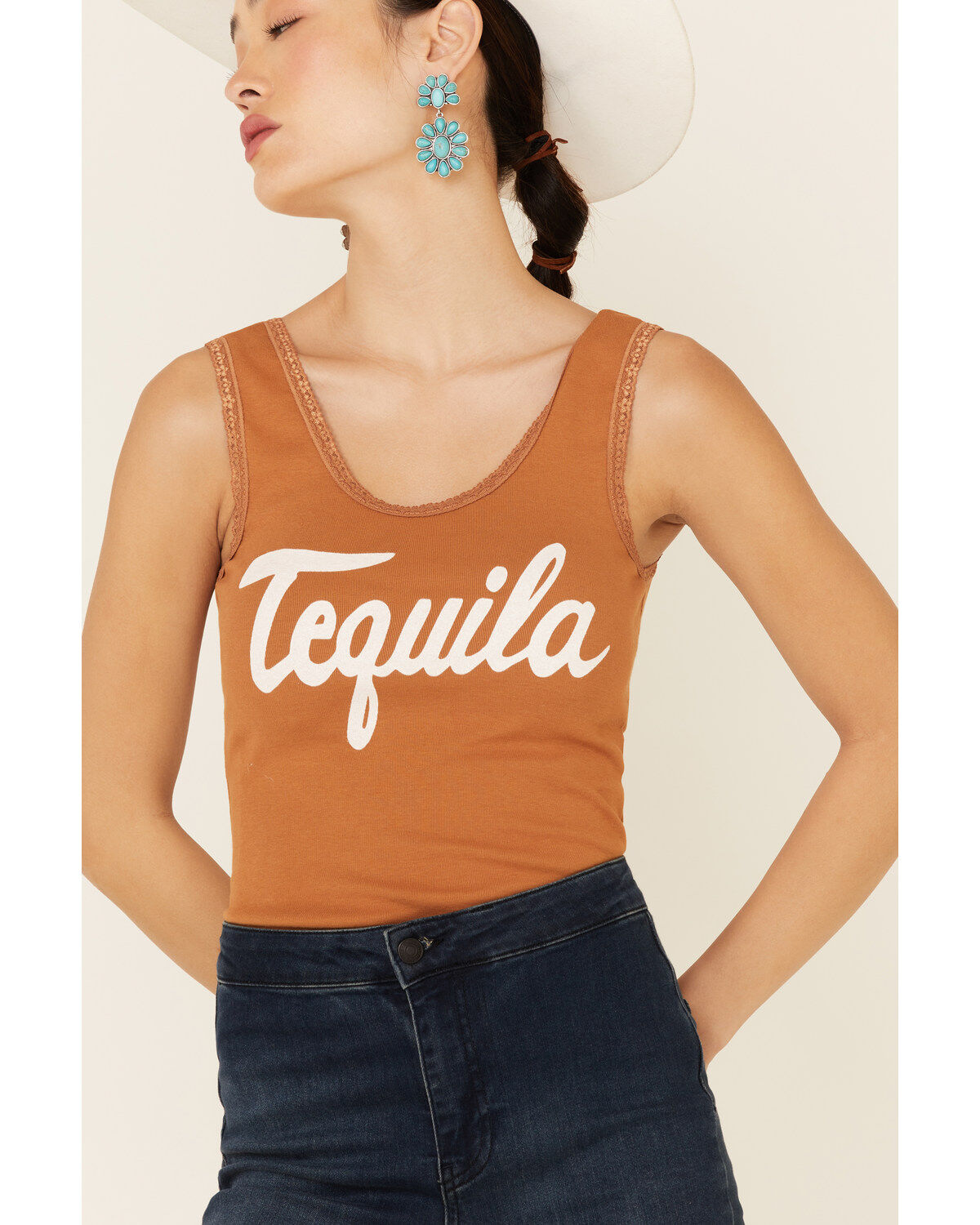 Image #3 - Bandit Brand Women's Cognac Tequila Graphic Lace Trim Tank Top , , hi-res