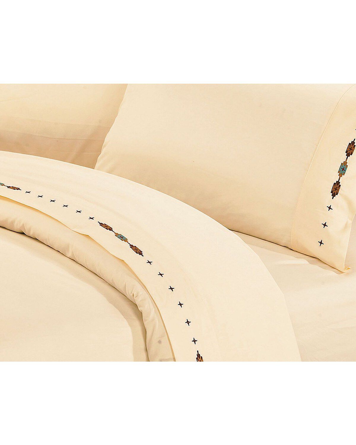 Image #1 - HiEnd Accents Navajo Embroidered Queen Sheet Set - 4 Piece, Cream, hi-res
