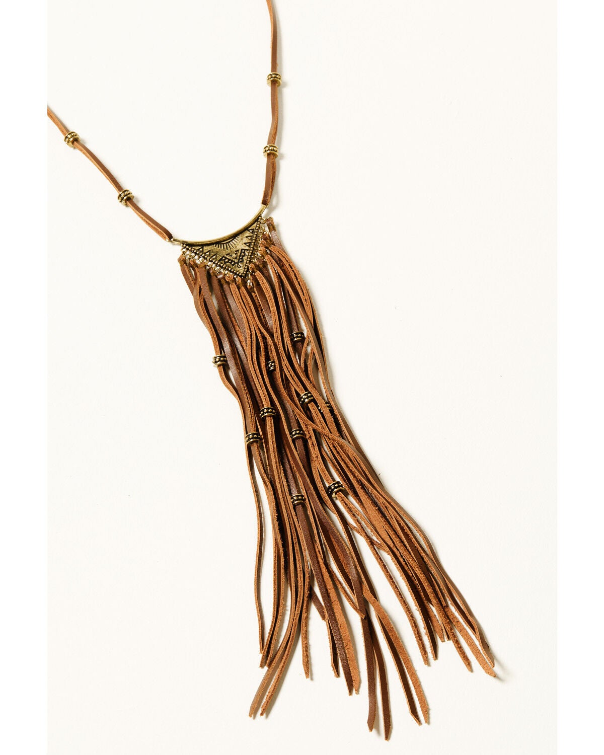 Shyanne Women's Mystic Valley Leather Fringe Necklace, Gold, hi-res