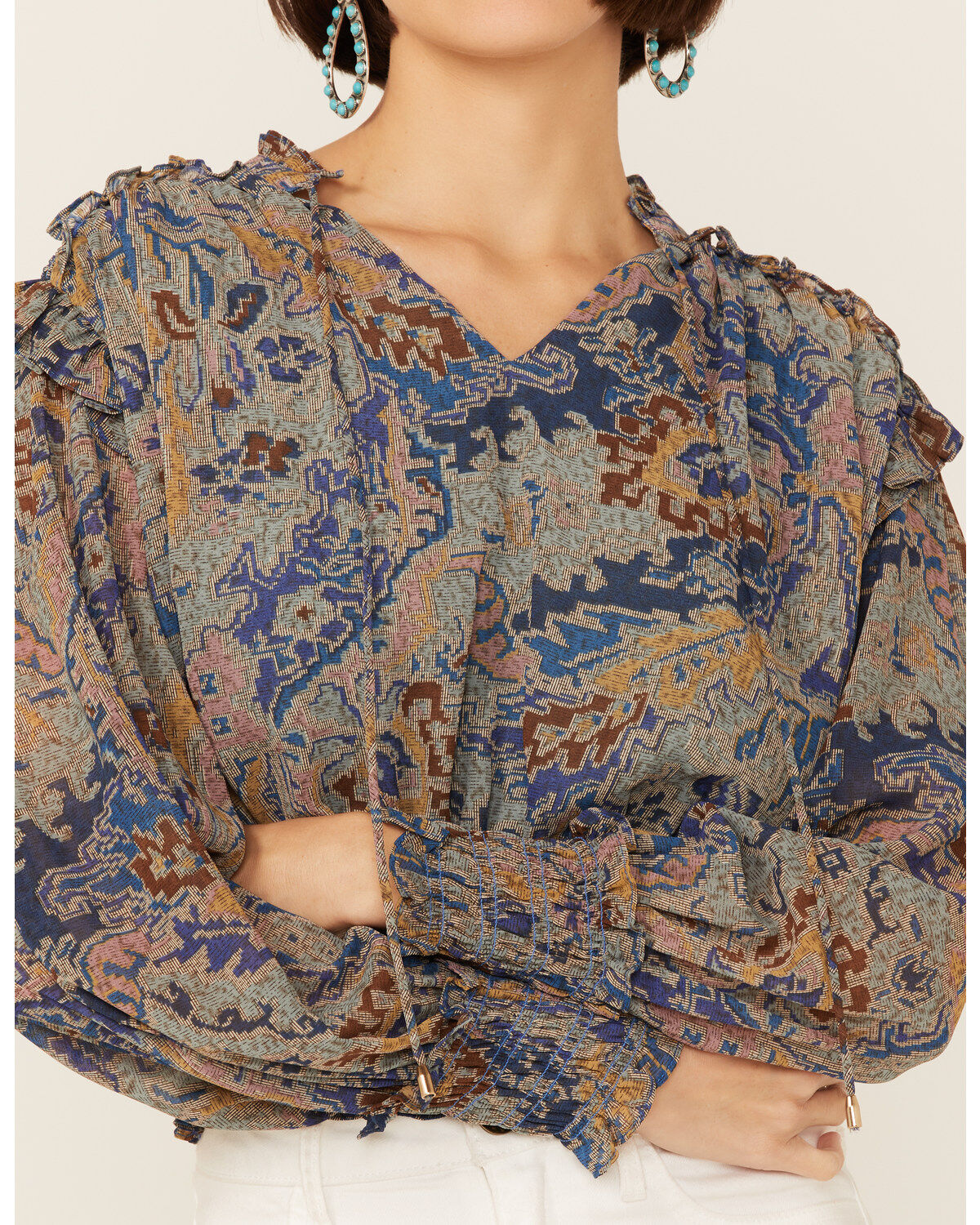 Image #2 - Revel Women's Tapestry Print Smocked Long Sleeve Top, , hi-res