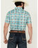 Image #4 - RANK 45® Men's Folklore Plaid Print Short Sleeve Button-Down Performance Stretch Western Shirt, Teal, hi-res