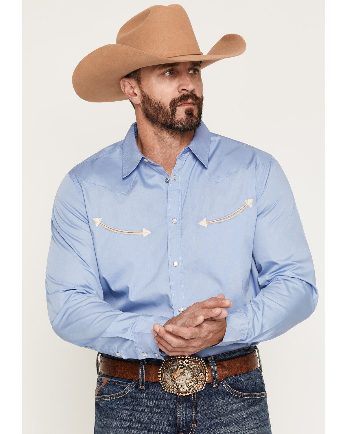 Image #1 - Gibson Trading Co Men's All Smiles Solid Long Sleeve Snap Western Shirt, Blue, hi-res