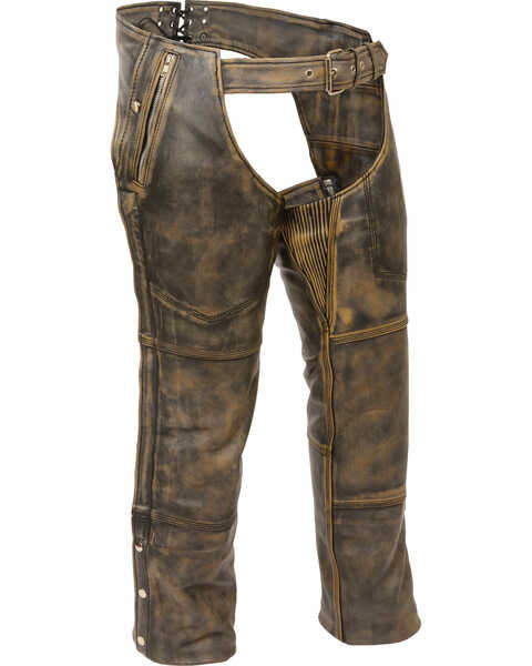 Milwaukee Leather Men's Distressed Thermal Lined Chaps - Big 4X , Black/tan, hi-res
