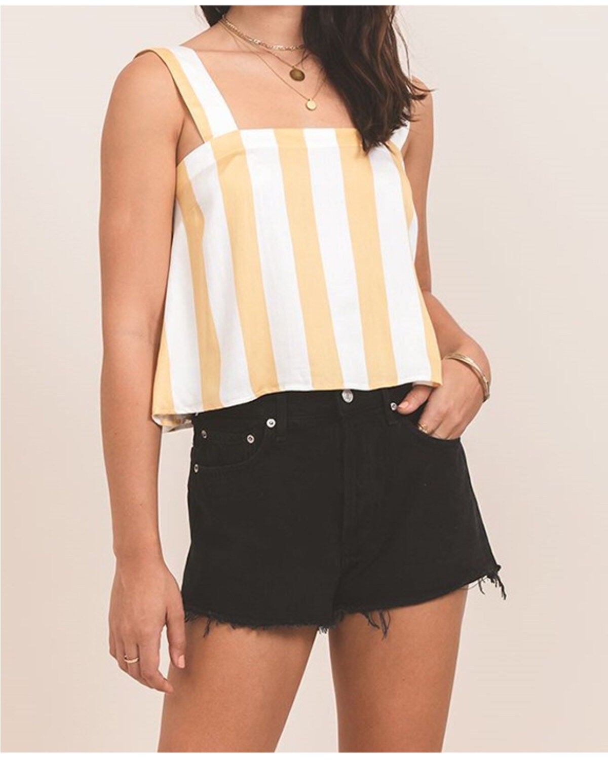 Others Follow Women's Mustard & White Delta Top, Dark Yellow, hi-res