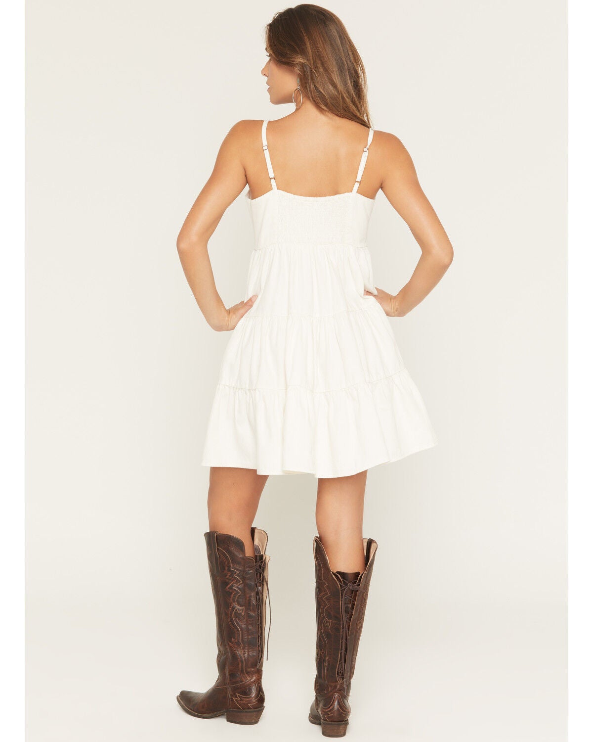 Image #4 - Wrangler Retro Women's Sleeveless Tiered Denim Mini Dress, White, hi-res