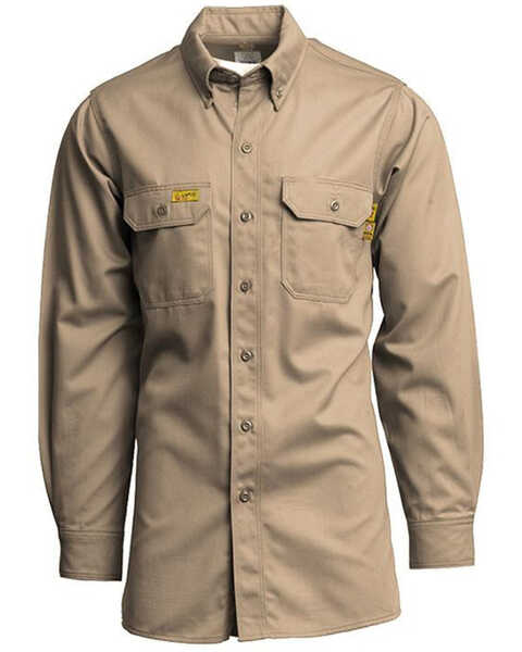 Lapco Men's FR Solid Uniform Long Sleeve Button Down Work Shirt , Beige/khaki, hi-res