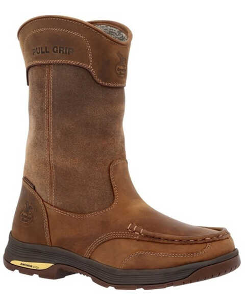 Georgia Boot Men's Athens Superlyte Waterproof Wellington Pull On Safety Boot - Moc toe, Brown, hi-res