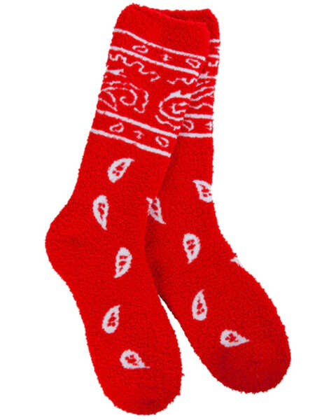 World's Softest Women's Cozy Bandana Socks, Red, hi-res