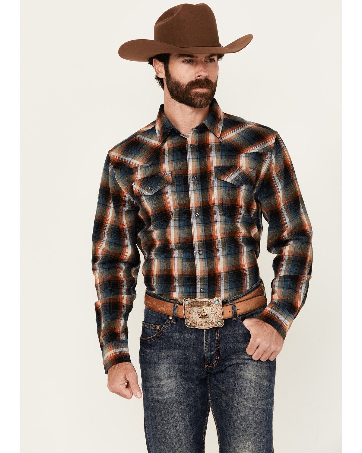 Cody James Men's Santa Cruz Plaid Print Long Sleeve Snap Flannel Shirt, Brown, hi-res