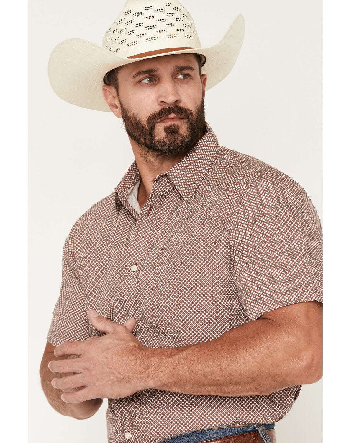 Image #2 - Gibson Trading Co Men's Kick Dust Geo Print Short Sleeve Button-Down Western Shirt - Big, Burgundy, hi-res