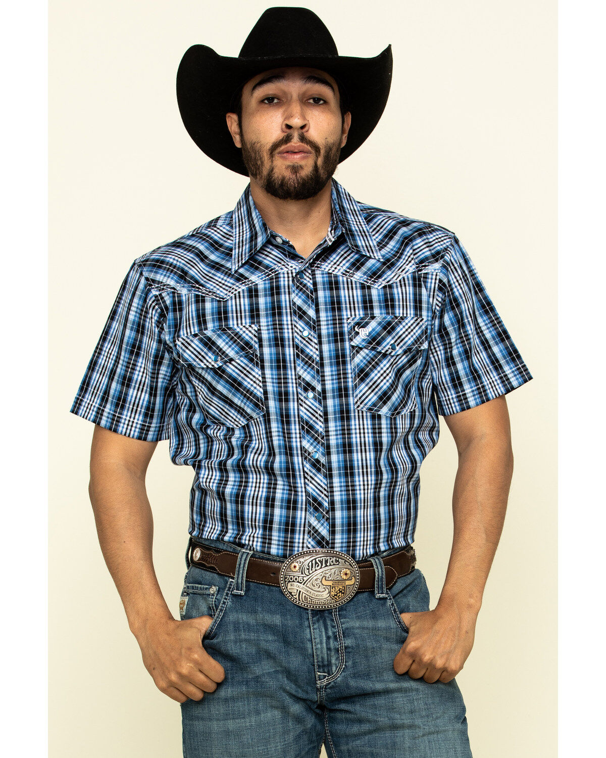 Image #1 - Cowboy Hardware Men's Heeler Plaid Short Sleeve Western Shirt, , hi-res