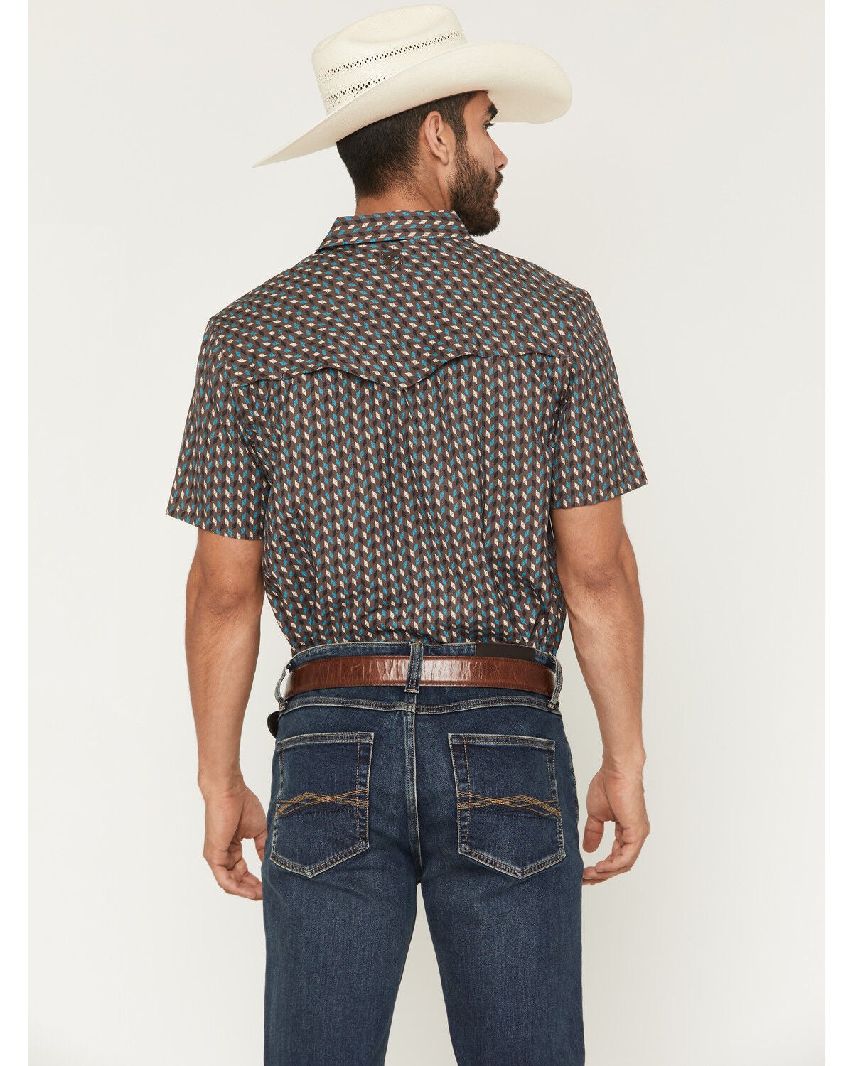 Image #4 - RANK 45&reg; Men's Diamond Geo Print Short Sleeve Snap Performance Shirt, Brown, hi-res