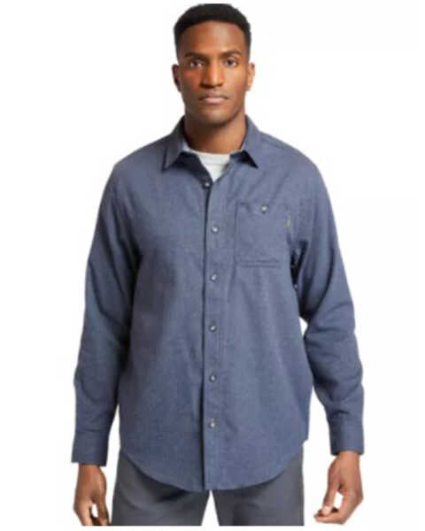 Timberland Men's Solid Woodfort Long Sleeve Button Down Work Flannel Shirt , Heather Grey, hi-res