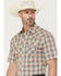 Image #2 - Wrangler Retro Men's Plaid Print Short Sleeve Snap Western Shirt, Brown, hi-res