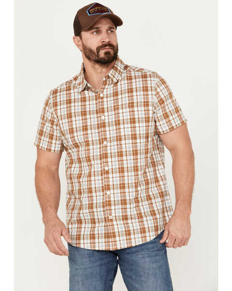 Brothers & Sons Men's Tulsa Plaid Print Short Sleeve Button-Down Western Shirt, Rust Copper, hi-res