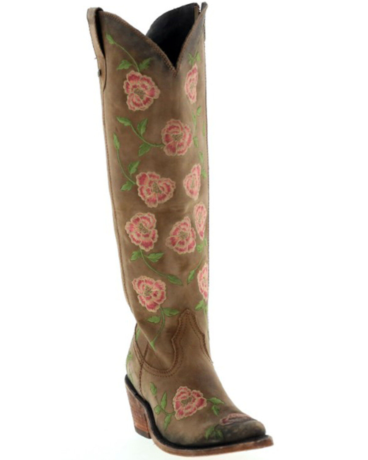 Image #1 - Botas Caborca for Liberty Black Women's Garden Embroidered Floral Western Tall Boots - Snip Toe, Tan, hi-res