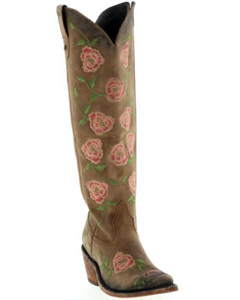 Botas Caborca for Liberty Black Women's Garden Embroidered Floral Western Tall Boots - Snip Toe , Tan, hi-res