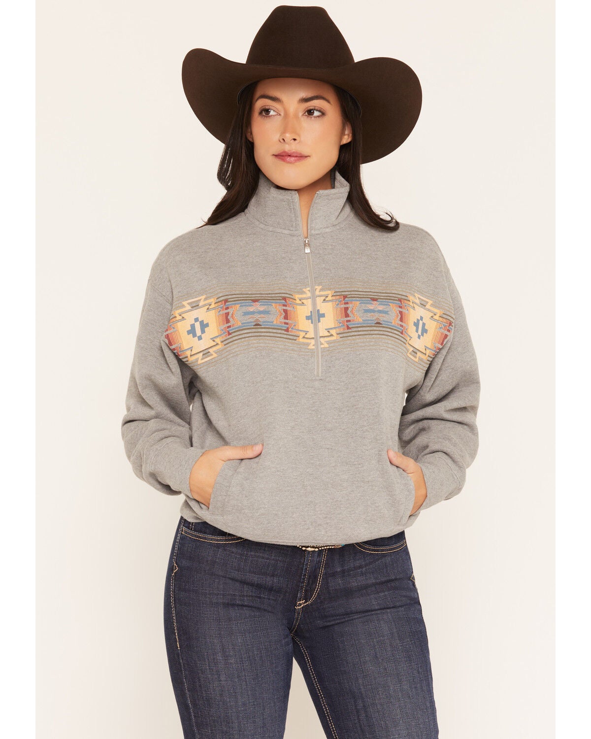 Image #1 - Ariat Women's Selena 1/2 Zip Pullover Sweatshirt, Grey, hi-res