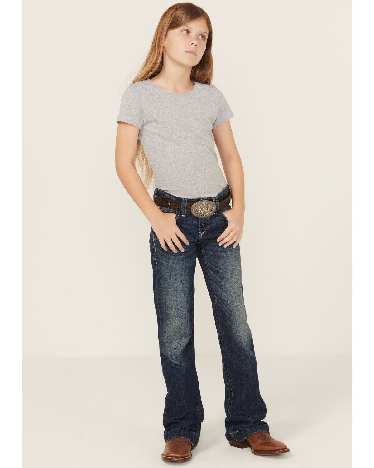Ariat Girls' Elsie Dark Wash Trouser Denim Jeans, Blue, hi-res