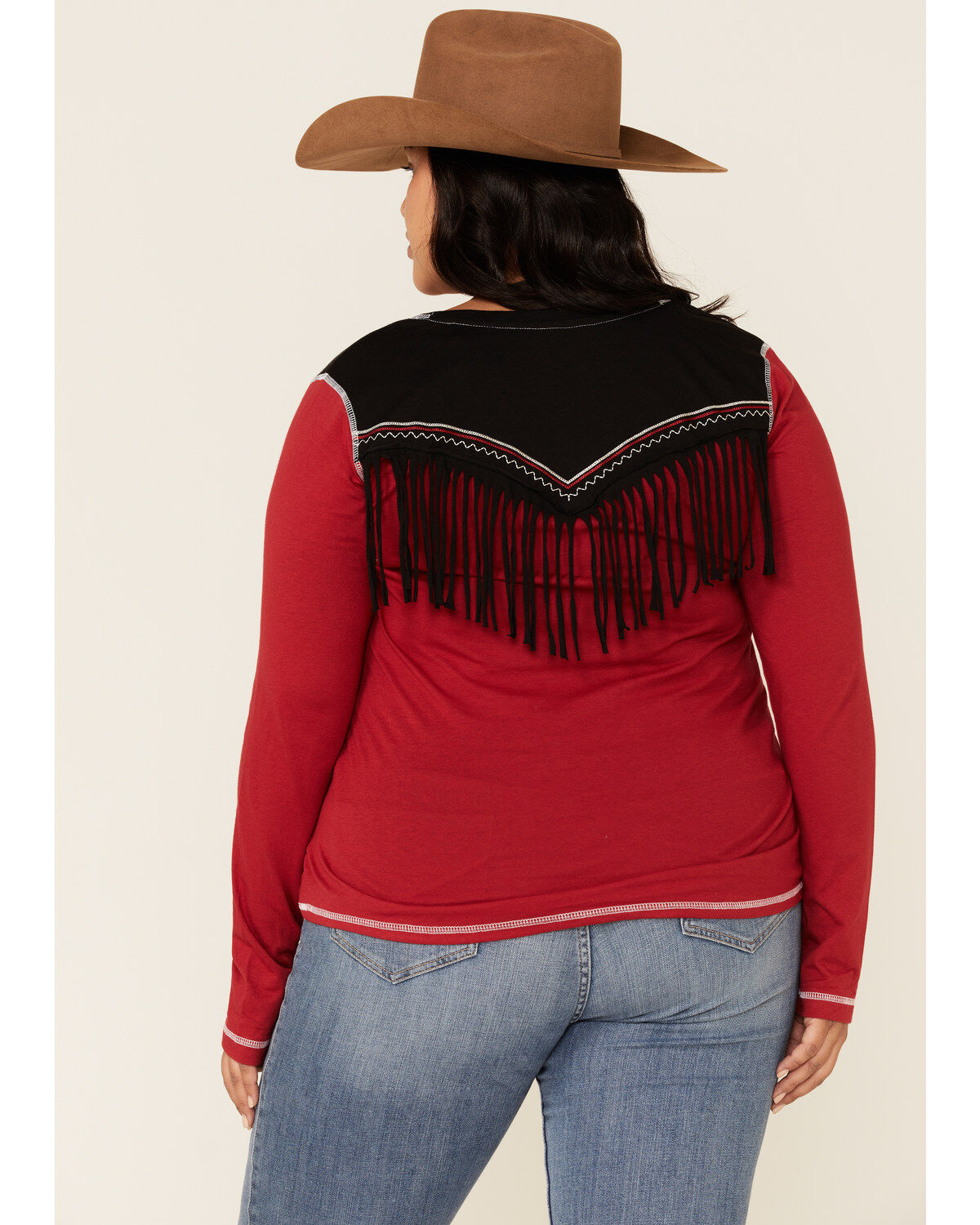 Image #4 - White Label by Panhandle Women's Red Rodeo City Tour Fringe Tee - Plus, , hi-res