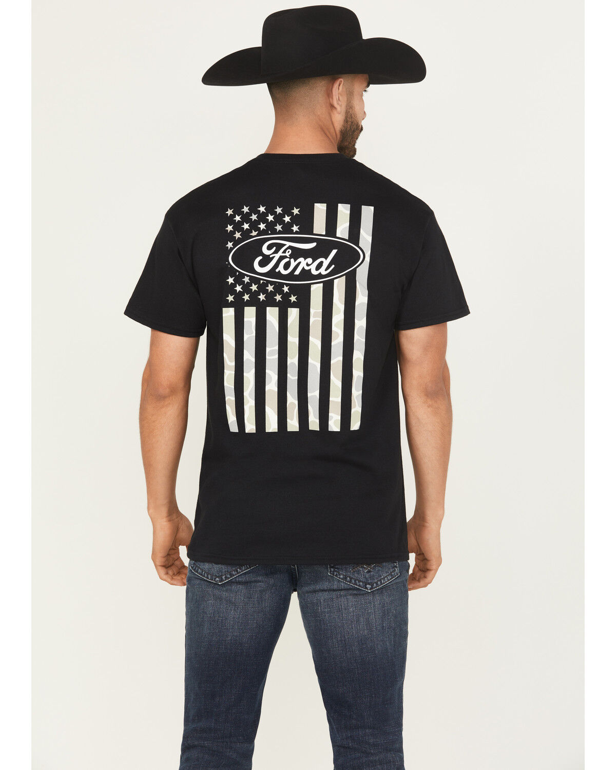 Image #1 - Buckwear Men's Ford Camo Flag Short Sleeve Graphic T-Shirt - Big, Black, hi-res