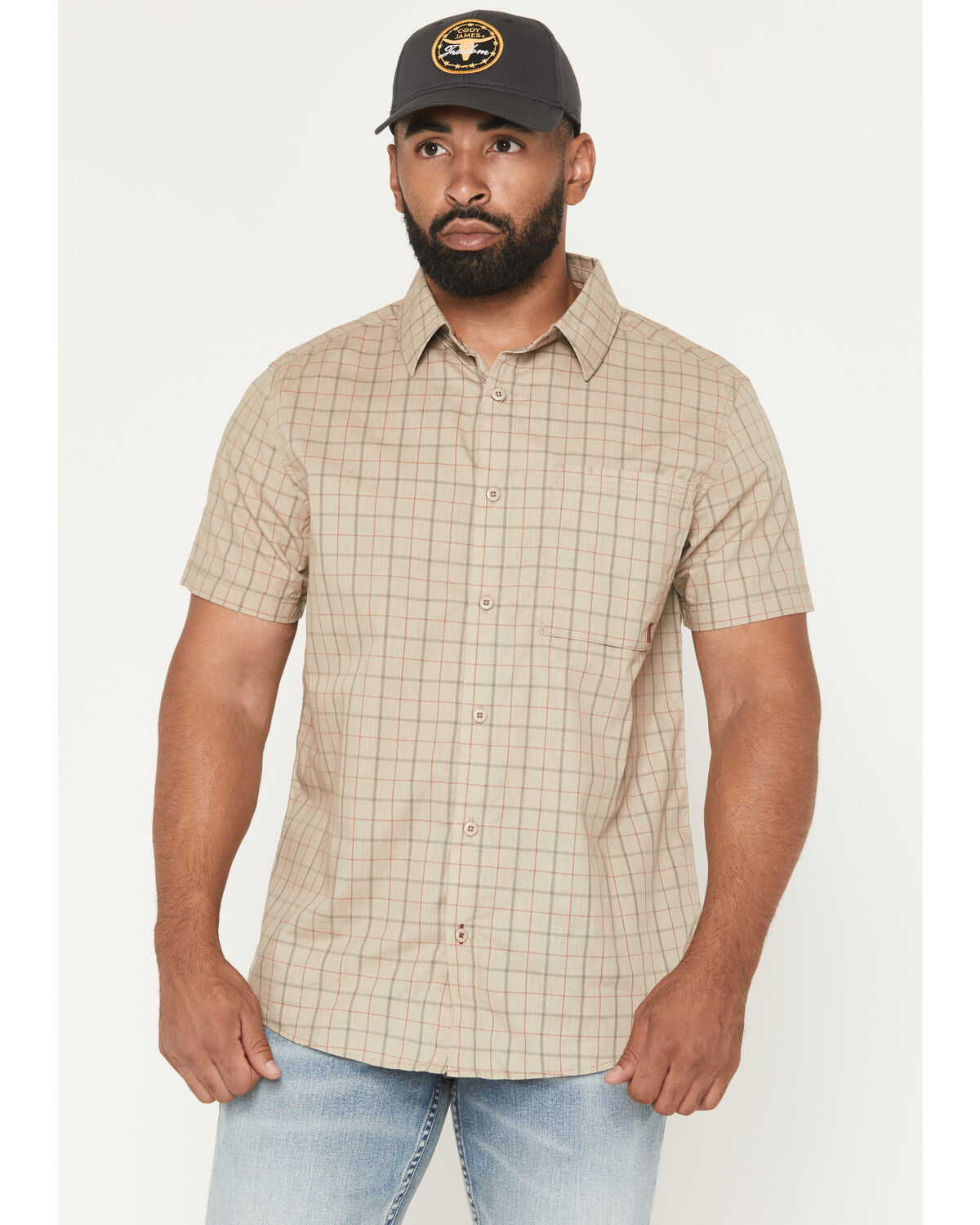 Image #1 - Brothers and Sons Men's Alva Plaid Print Short Sleeve Button-Down Western Shirt, White, hi-res