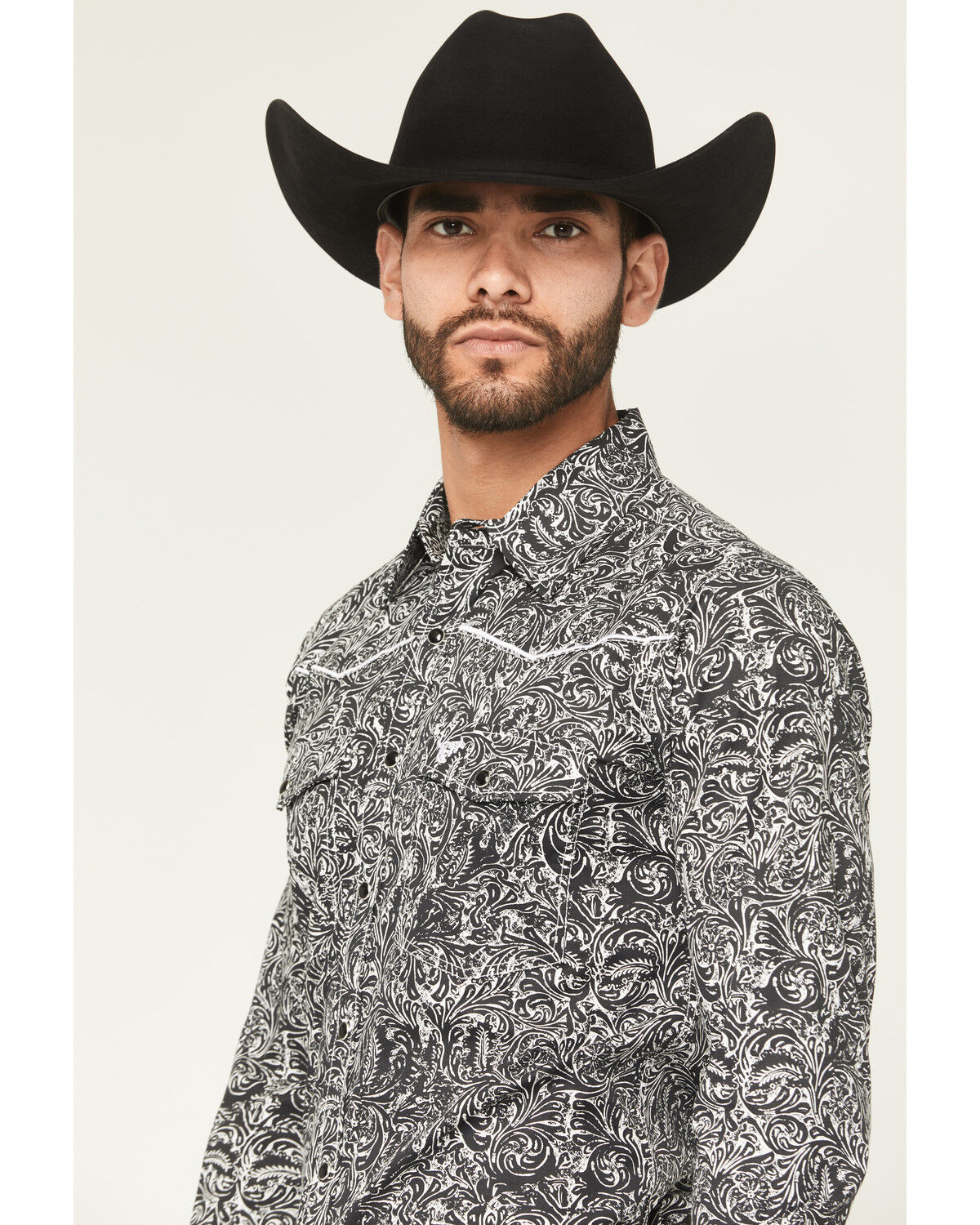 Image #3 - Cowboy Hardware Men's Paisley Print Long Sleeve Snap Stretch Western Shirt, Black, hi-res