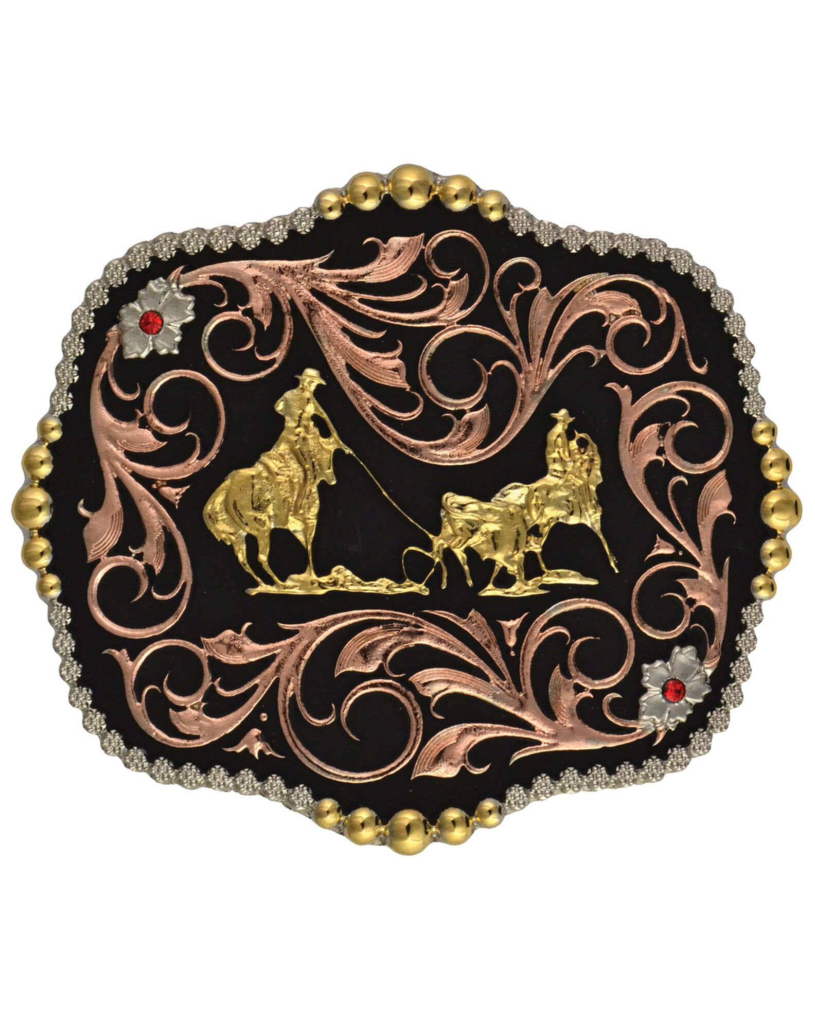Image #1 - Montana Silversmiths Team Roper Scalloped Belt Buckle, Multi, hi-res