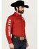 Image #3 - Ely Walker Men's Logo Embroidered Long Sleeve Pearl Snap Western Shirt, Red, hi-res