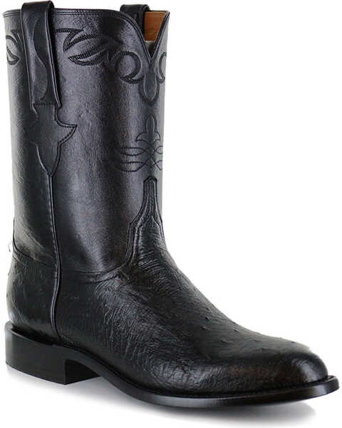 Lucchese Men's Ward Smooth Ostrich Roper Boots, Black, hi-res
