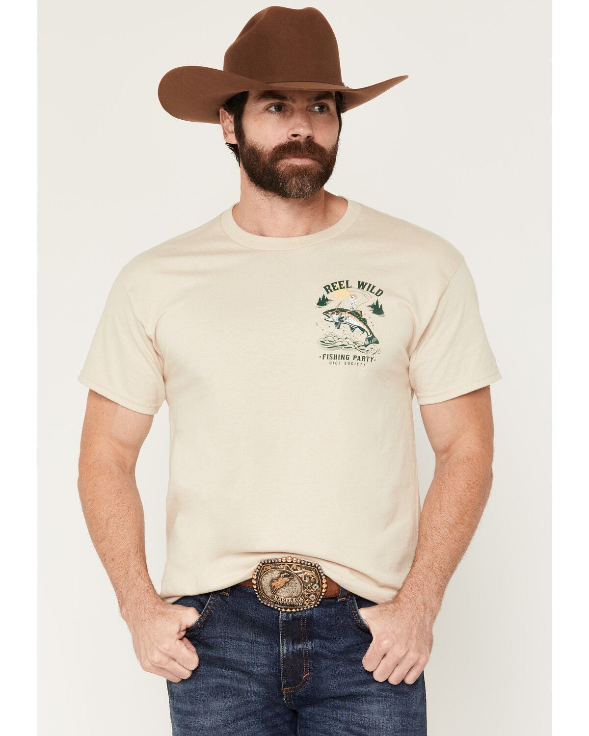 Image #2 - Riot Society Men's Reel Wild Short Sleeve Graphic T-Shirt, Natural, hi-res