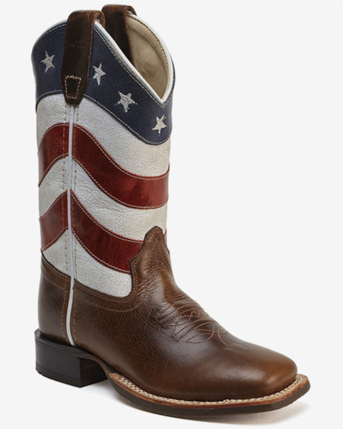 Image #1 - Old West Boys' Western Boots - Broad Square Toe, Red/white/blue, hi-res