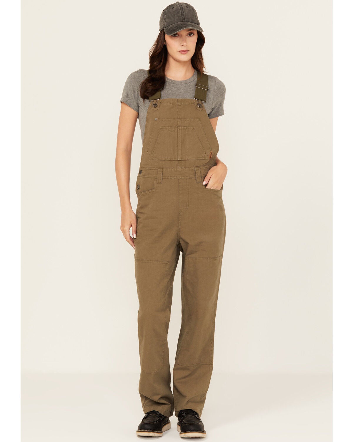 Lucky Brand Workwear Women's Broken Canvas Work Overalls, Olive, hi-res