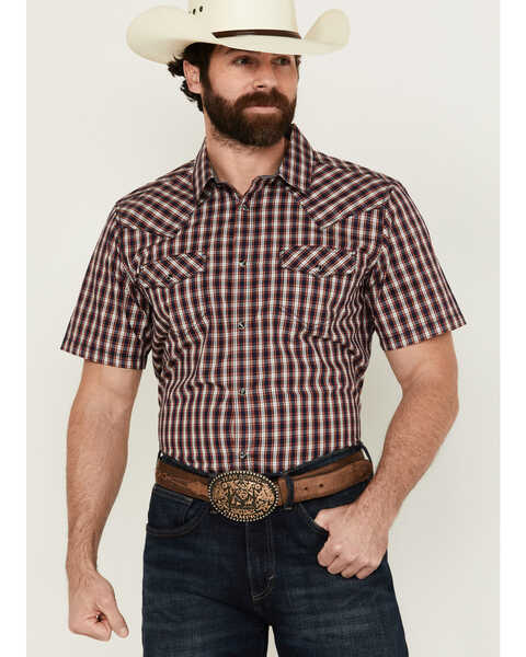 Cody James Men's Sammy Plaid Print Short Sleeve Snap Western Shirt , Red, hi-res