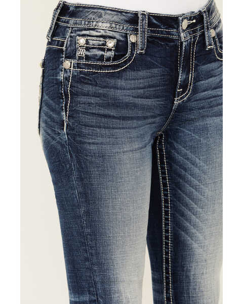 Image #4 - Miss Me Women's Dark Wash Cross Pocket Mid Rise Bootcut Stretch Denim Jeans , Dark Wash, hi-res