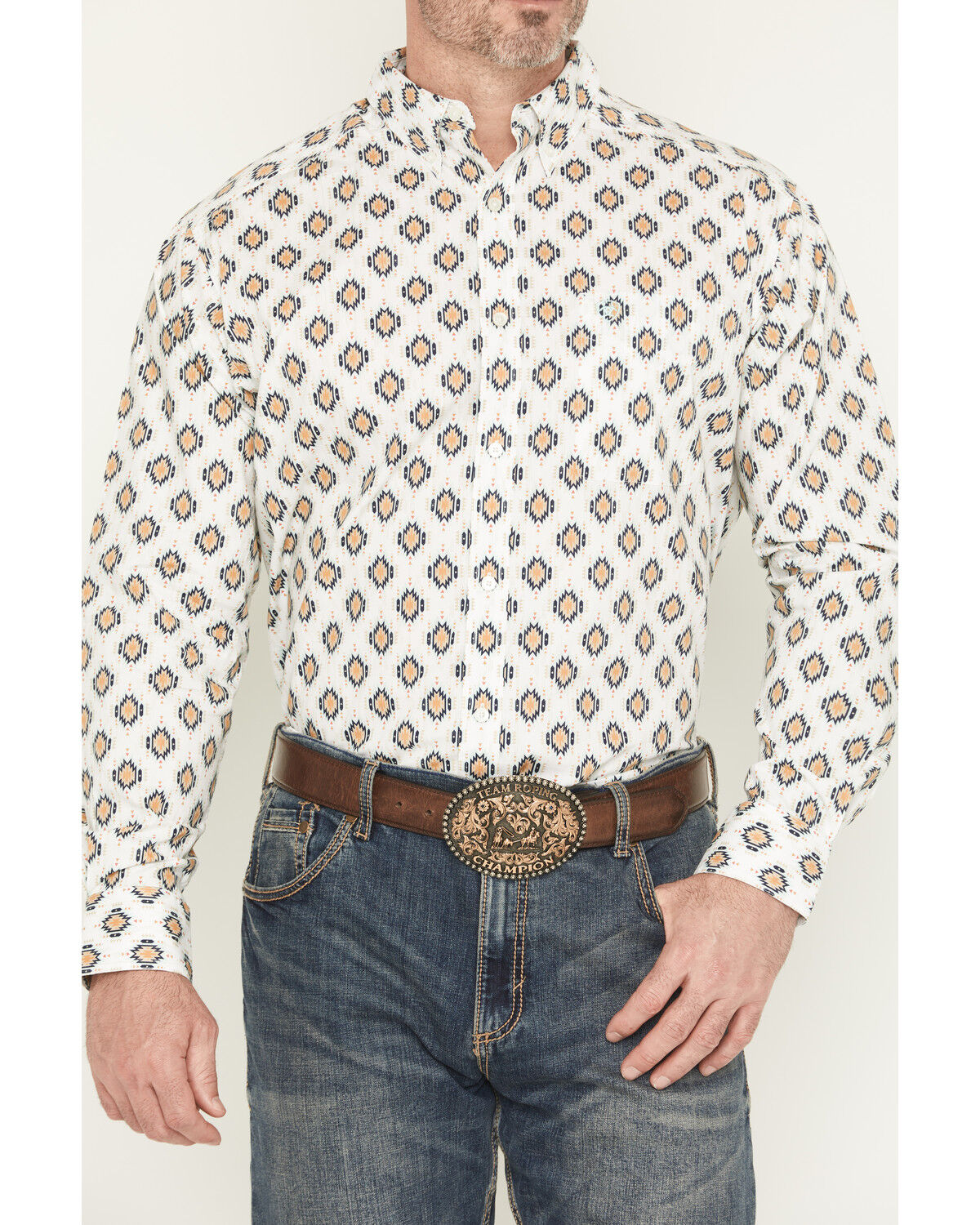 Image #3 - Ariat Men's Cai Southwestern Print Long Sleeve Button-Down Western Shirt, Off White, hi-res