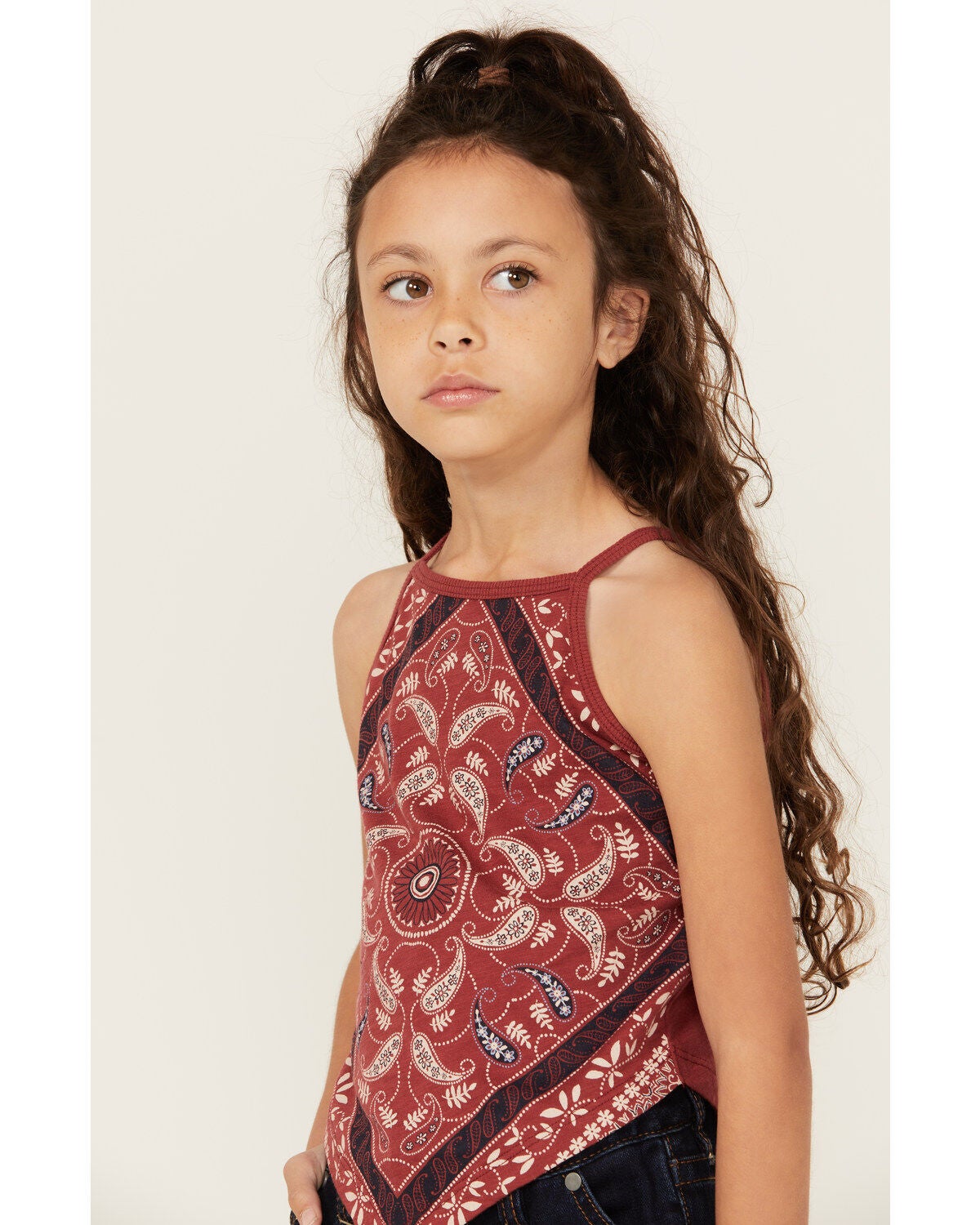 Image #2 - Shyanne Girls' Bandana Print Halter Tank, Brick Red, hi-res