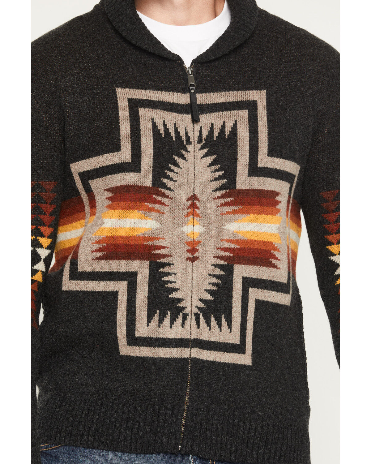 Image #3 - Pendleton Men's Harding Oxford Printed Zip Cardigan, Black, hi-res