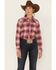 Cumberland Outfitters Women's Plaid Print Long Sleeve Snap Western Flannel Shirt, Rust Copper, hi-res
