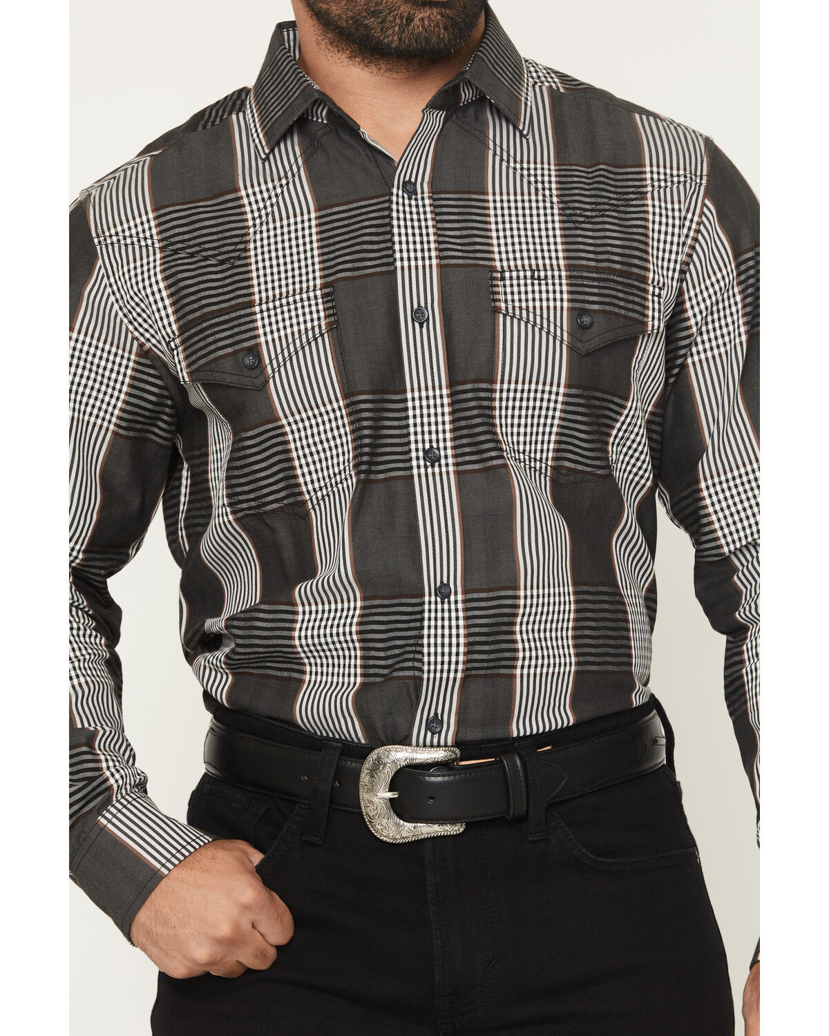 Image #3 - Cody James Black 1978™ Men's Ace Plaid Print Long Sleeve Button-Down Western Shirt, Charcoal, hi-res