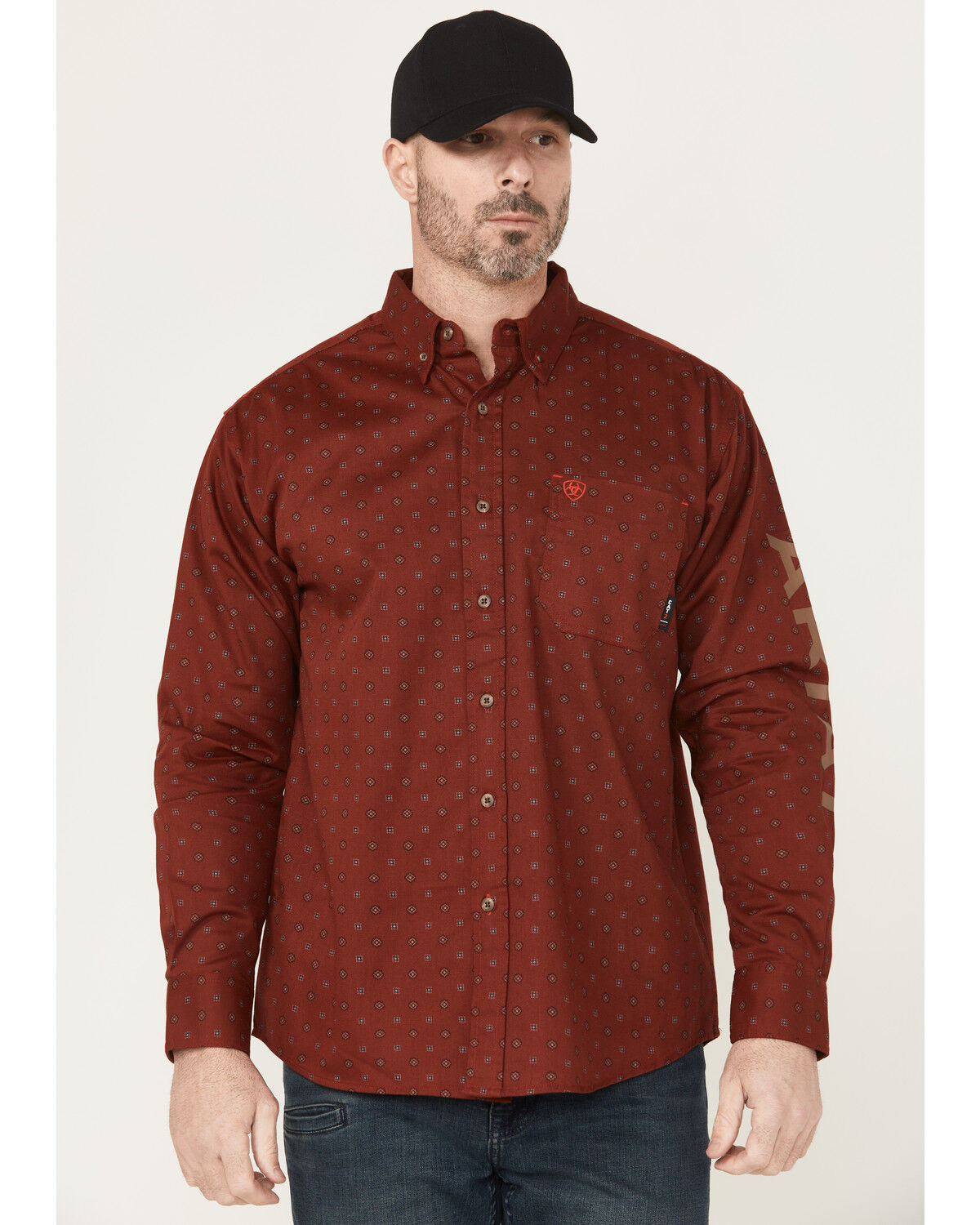 Image #1 - Ariat Men's FR Connery Printed Long Sleeve Button-Down Work Shirt, Brown, hi-res