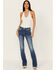 Image #3 - Miss Me Women's Dark Wash Mid Rise Faux Cowhide Longhorn Bootcut Stretch Denim Jeans, , hi-res
