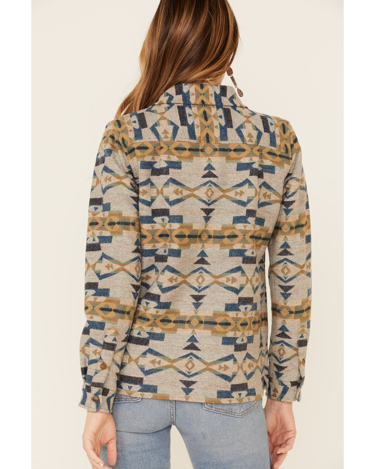 Image #4 - Pendleton Women's Tan Jacquard Board Plaid Long Sleeve Button Shirt Jacket, , hi-res