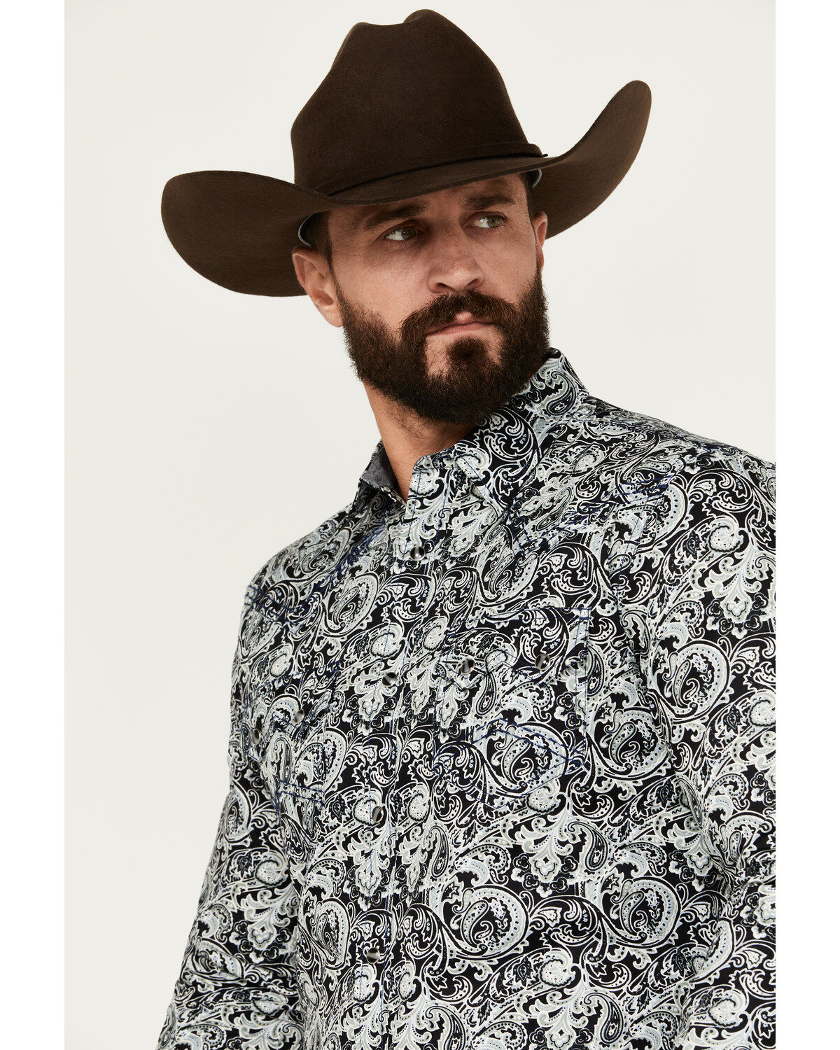 Image #2 - Cody James Men's Showdown Paisley Print Long Sleeve Snap Western Shirt, Navy, hi-res