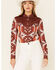 Image #1 - Ranch Dress'n Women's Southwestern Bandera Print Long Sleeve Snap Western Shirt, Rust Copper, hi-res
