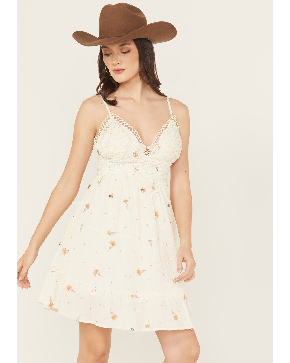 A.T.A.P Women's Crochet Floral Embroidered Sleeveless Mini Dress, Ivory, hi-res